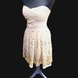 Metallic/Champagne Strapless Party Dress by Delia's (size 3)